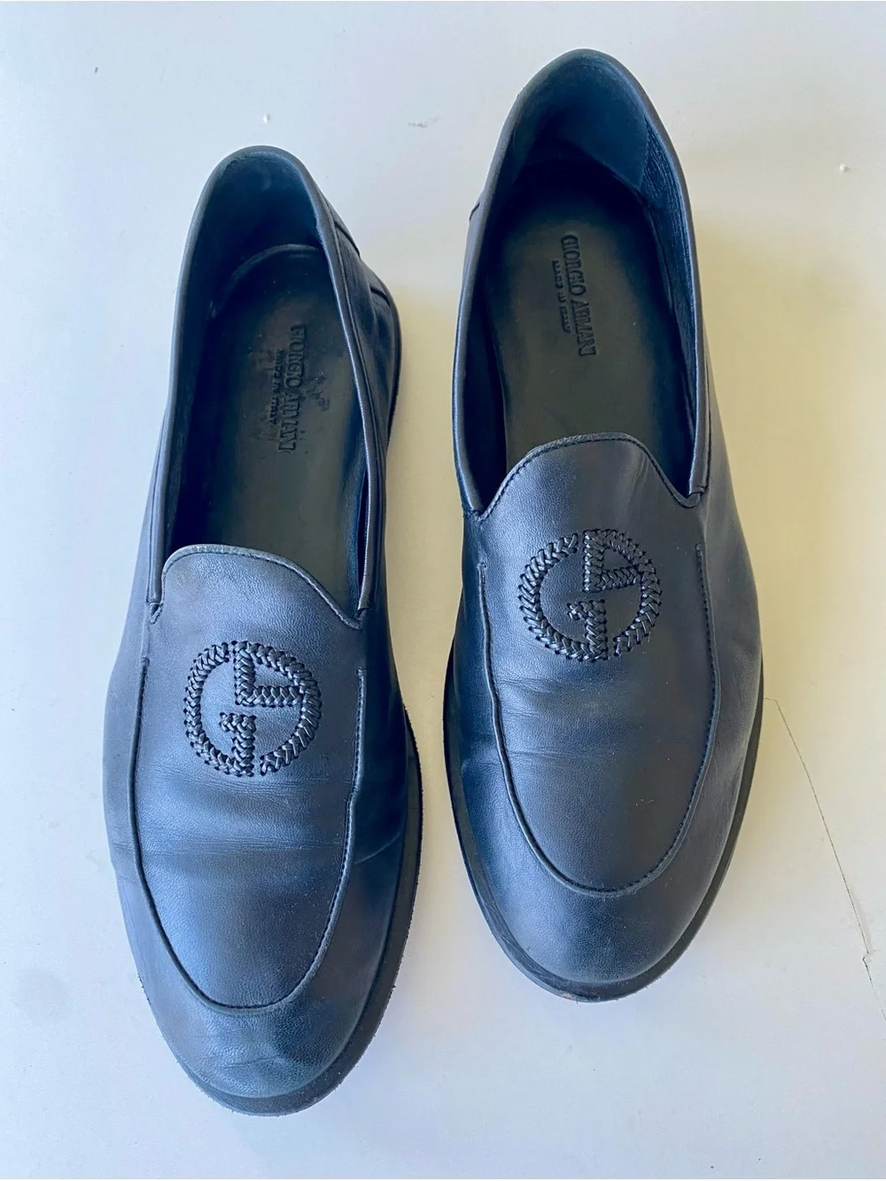 Giorgio Armani Black Braided Logo Leather Slip-Ons